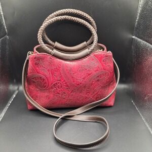 Bass G.H. Bass Red Paisley Embossed Satchel Crossbody Bag Brown Braided Handle